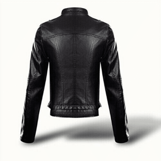 NOORA Women's 100% Genuine Black Lambskin Leather Cropped Biker Jacket Slim-fit, Long Sleeves, Beautiful Look, Trend Fashion Jackets With Zipper, Button And Zipped Pockets UN022 - Noora International