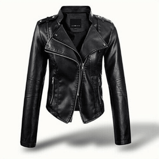 NOORA Women's 100% Genuine Black Lambskin Leather Cropped Biker Jacket Slim-fit, Long Sleeves, Beautiful Look, Trend Fashion Jackets With Zipper, Button And Zipped Pockets UN022 - Noora International