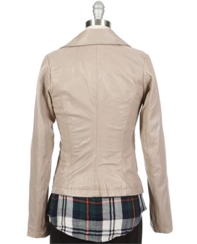 Noora Women's Beige Lambskin Leather Jacket With Notched Collar ST0239 - Noora International