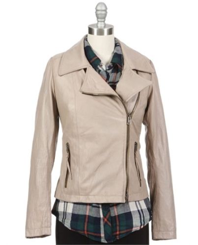 Noora Women's Beige Lambskin Leather Jacket With Notched Collar ST0239 - Noora International