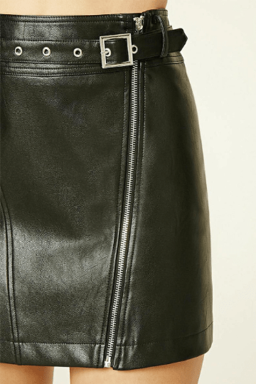 Noora Women's Black Belted Mini Skirt With Branded YKK Zipper | Black Thigh Length Skirt| Black pencil mini Skirt SU0107 - Noora International
