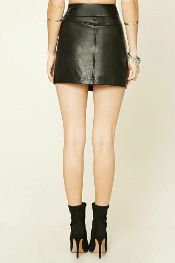 Noora Women's Black Belted Mini Skirt With Branded YKK Zipper | Black Thigh Length Skirt| Black pencil mini Skirt SU0107 - Noora International