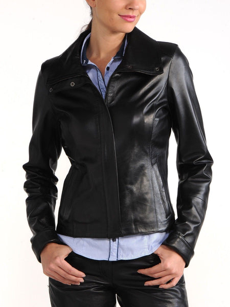 Noora Women's Black fitted Motorcycle leather jacket ST0333 - Noora International