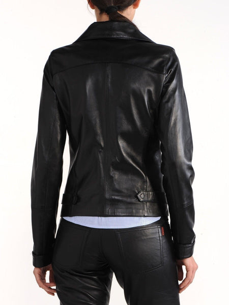 Noora Women's Black fitted Motorcycle leather jacket ST0333 - Noora International