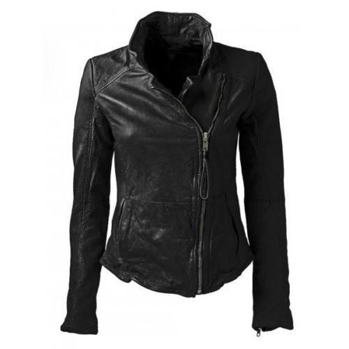 Noora Women's Black High Neck and Fitted leather jacket ST0329 - Noora International