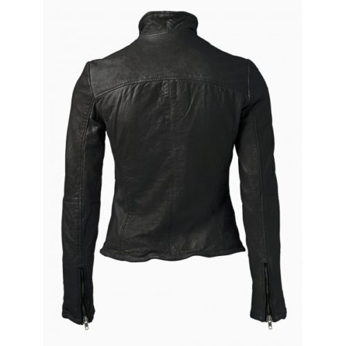 Noora Women's Black High Neck and Fitted leather jacket ST0329 - Noora International