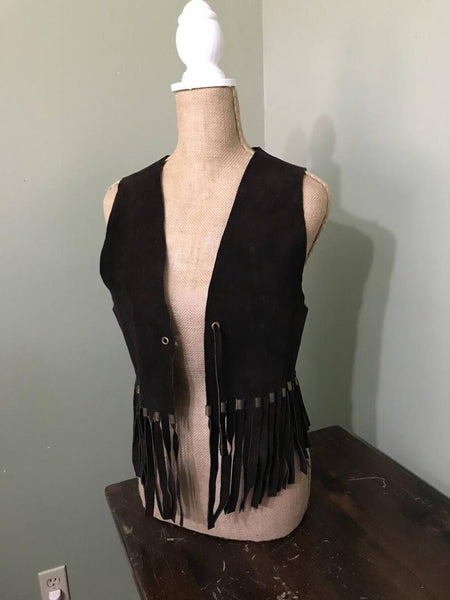 Noora Womens Black Lambskin Suede Fringe Jacket | Black Suede Fringe Leather Jacket | Biker Sleeveless Jacket SU0172 - Noora International