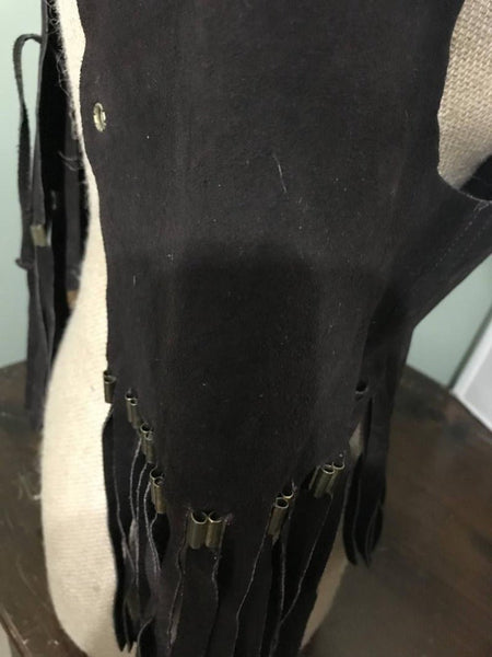 Noora Womens Black Lambskin Suede Fringe Jacket | Black Suede Fringe Leather Jacket | Biker Sleeveless Jacket SU0172 - Noora International