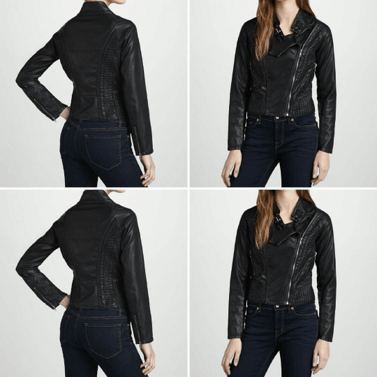 NOORA Womens Black Leather Biker Jacket , Quilted Jacket With One Side Zipper | Zip On Sleeves | ST084 - Noora International