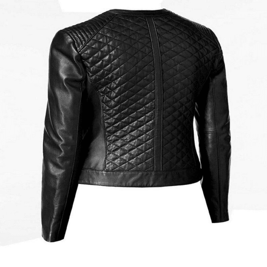 NOORA Womens Black Leather Biker Quilted Jacket With Zipper & Pocket | Slim Fit Jacket | Full Sleeves | ST077 - Noora International