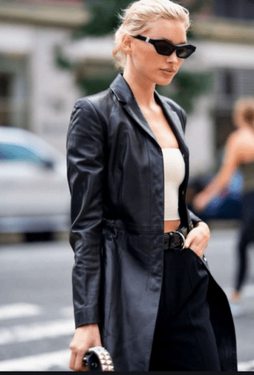NOORA Womens Black Leather Long Open Trench Coat | Winter Wear Trench Coat | Designer Trench Coat | ST094 - Noora International