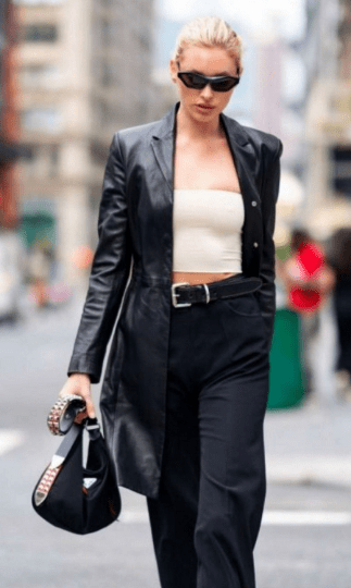 NOORA Womens Black Leather Long Open Trench Coat | Winter Wear Trench Coat | Designer Trench Coat | ST094 - Noora International
