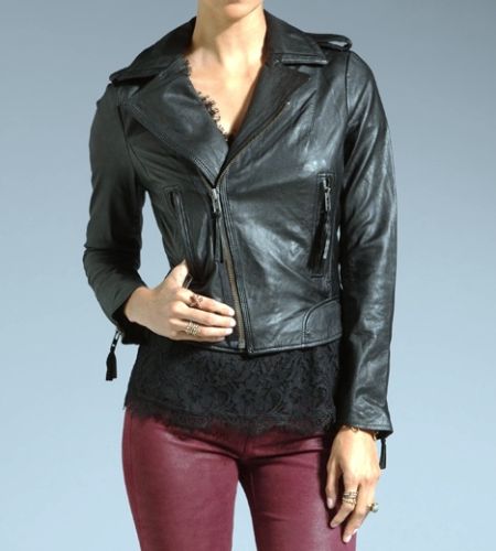 Noora women's black quilted biker leather jacket with a side zipper ST0251 - Noora International