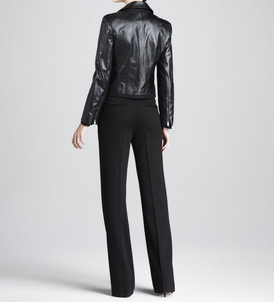 Noora Women's Black Sheepskin Leather Blazer with Notch Lapel Collar ST0232 - Noora International