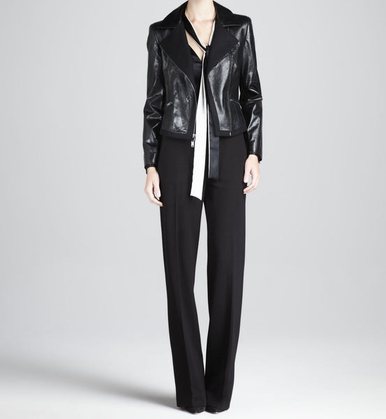 Noora Women's Black Sheepskin Leather Blazer with Notch Lapel Collar ST0232 - Noora International