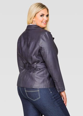 NOORA Womens Blue Belted Leather Trench Coat | Plus Size Trench Coat With Button Closure | Navy Blue Leather Trench Coat SU0170 - Noora International
