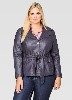 NOORA Womens Blue Belted Leather Trench Coat | Plus Size Trench Coat With Button Closure | Navy Blue Leather Trench Coat SU0170 - Noora International
