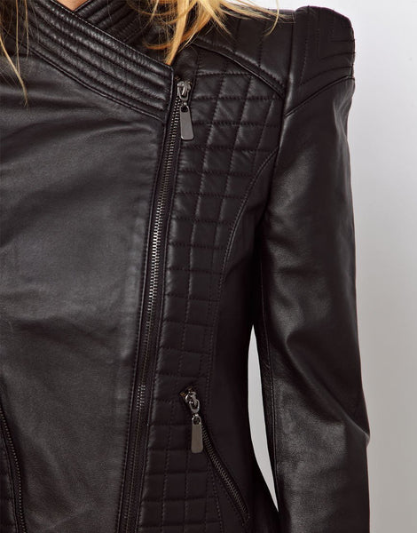 Noora Women's Broad Shoulders Leather jacket Motorcycle Biker Leather Jacket ST0303 - Noora International