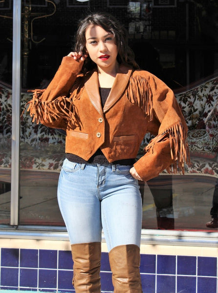 Noora Womens Brown Lambskin Suede Leather Fringe Jacket | Tan Brown Biker Fringe Jacket | Suede Fringe Jacket - Noora International