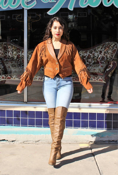 Noora Womens Brown Lambskin Suede Leather Fringe Jacket | Tan Brown Biker Fringe Jacket | Suede Fringe Jacket - Noora International