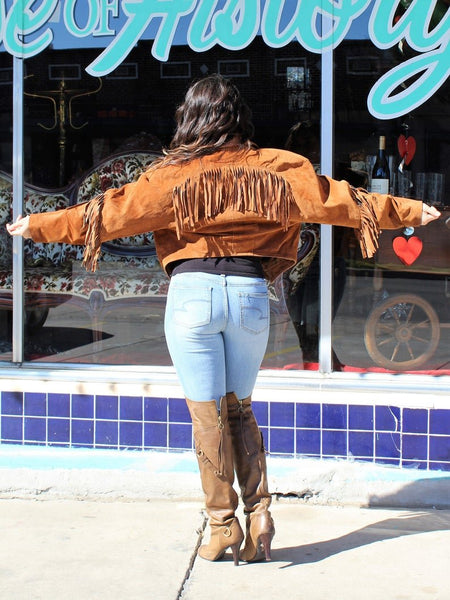 Noora Womens Brown Lambskin Suede Leather Fringe Jacket | Tan Brown Biker Fringe Jacket | Suede Fringe Jacket - Noora International