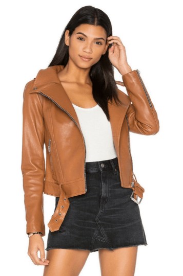 NOORA Womens Brown Leather Biker Jacket With Zipper & Pocket | Belted Jacket | Zip On Sleeves | ST057 - Noora International
