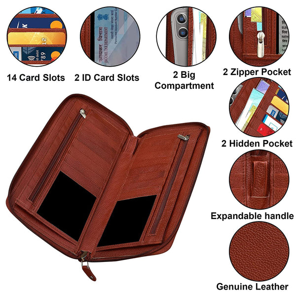 NOORA Women's Brown wallet, Document Holder, Credit,Debit,ATM Card Holder, Cheque Book, Passbook Holder- SK8 - Noora International
