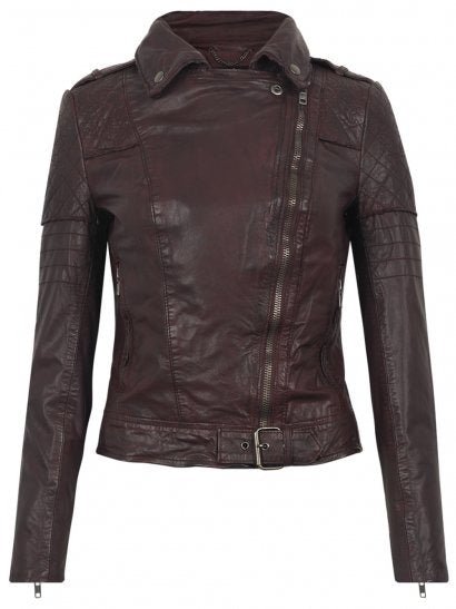 Noora Women's burgundy Biker Leather Jackets ST0258 - Noora International