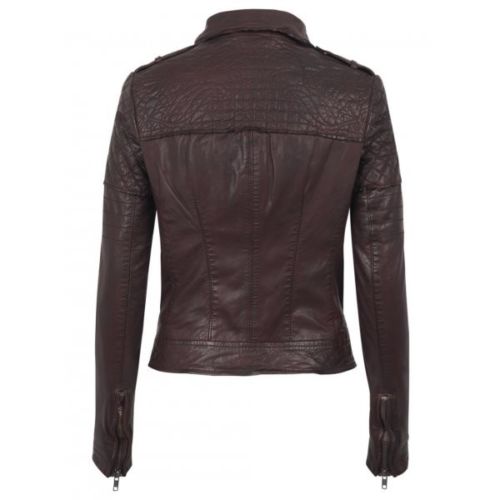 Noora Women's burgundy Biker Leather Jackets ST0258 - Noora International