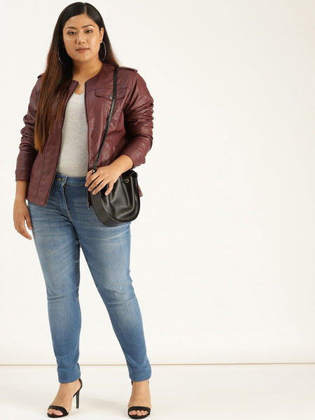 Noora Womens Burgundy Color Plus Size Leather Jacket With YKK Zipper Closure | Biker Rider Leather Jacket JS012 - Noora International