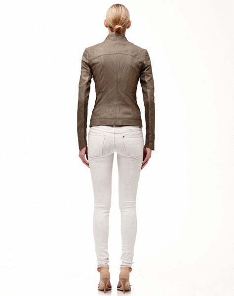 Noora Women's Burnt-Almond fitted Motorcycle leather jacket ST0295 - Noora International