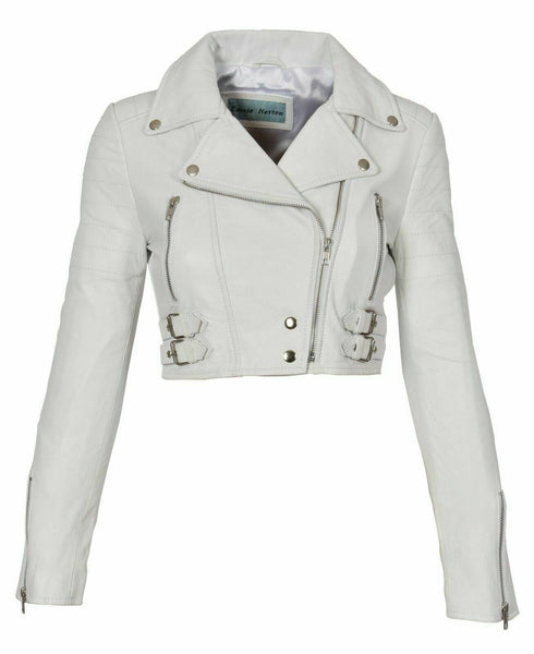 NOORA Womens Cropped Jacket Short Body Gothic Biker REAL LEATHER Jacket WA498 - Noora International
