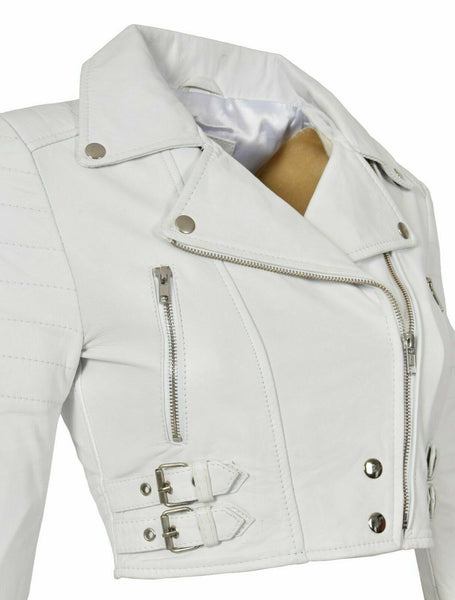 NOORA Womens Cropped Jacket Short Body Gothic Biker REAL LEATHER Jacket WA498 - Noora International
