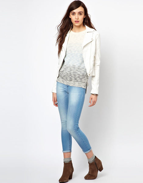Noora Women's Cropped White biker leather jacket ST0296 - Noora International