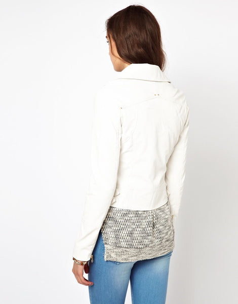 Noora Women's Cropped White biker leather jacket ST0296 - Noora International