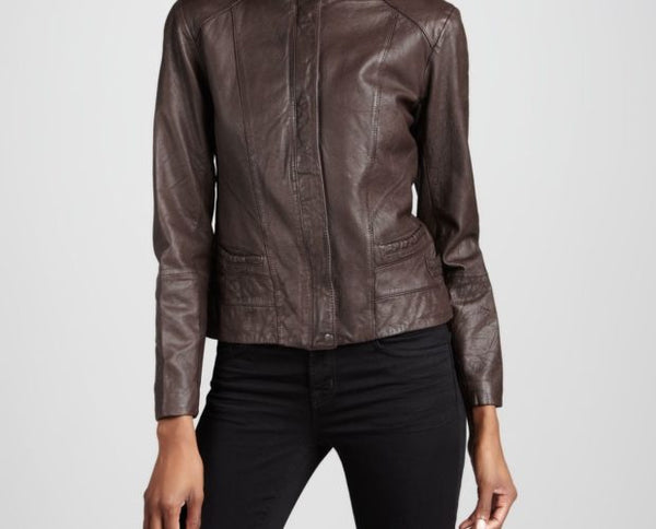 Noora Women’s Dark Brown Leather Jacket ST0260 - Noora International