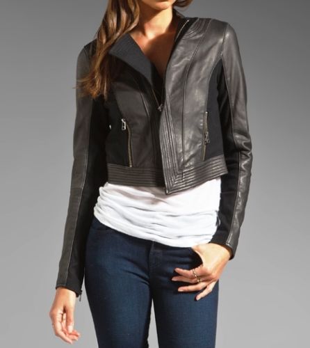 Noora Women's dark grey cropped leather jacket ST0255 - Noora International