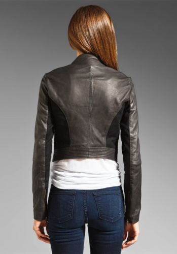 Noora Women's dark grey cropped leather jacket ST0255 - Noora International
