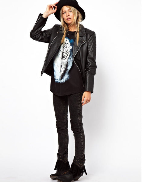 Noora Women's Detailed Biker Leather jacket ST0310 - Noora International