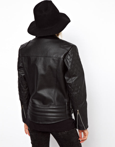Noora Women's Detailed Biker Leather jacket ST0310 - Noora International