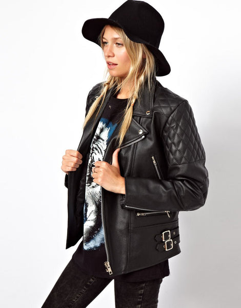 Noora Women's Detailed Biker Leather jacket ST0310 - Noora International