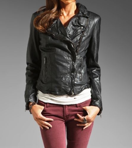 Noora Women's fitted Black leather jacket with notched collar ST0235 - Noora International