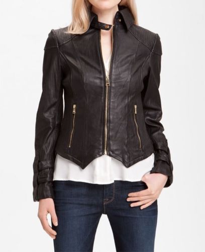 Noora Women's Fitted Brown Motorcycle leather jacket ST0280 - Noora International