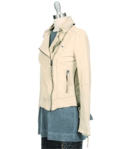 Noora Women's Genuine Lambskin Ivory Leather Jacket | Handmade Stylish Biker Leather Jacket ST0325 - Noora International