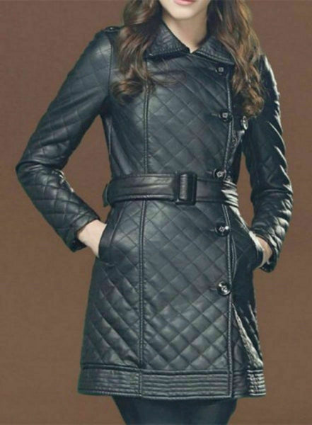 Noora Womens Genuine Lambskin Leather Long Black Trench Coat Lace Up Overcoat QD - Noora International