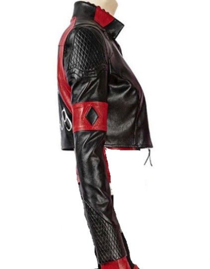 NOORA Womens Genuine Lambskin Leather Red & Black Cropped Jacket Quinn Style- RT3268 - Noora International