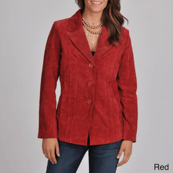 NOORA Womens Genuine Lambskin Red Suede Blazer | Cherry Red Suede Slim Fit Formal Wear Blazer YK071 - Noora International
