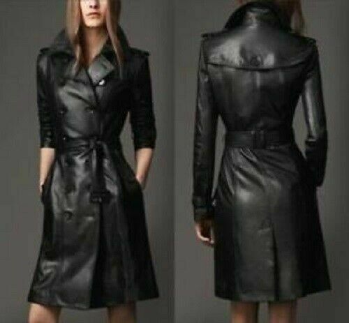 NOORA Women's Genuine Leather Pure Soft Lambskin Long Overcoat Trench Coat sw03 - Noora International