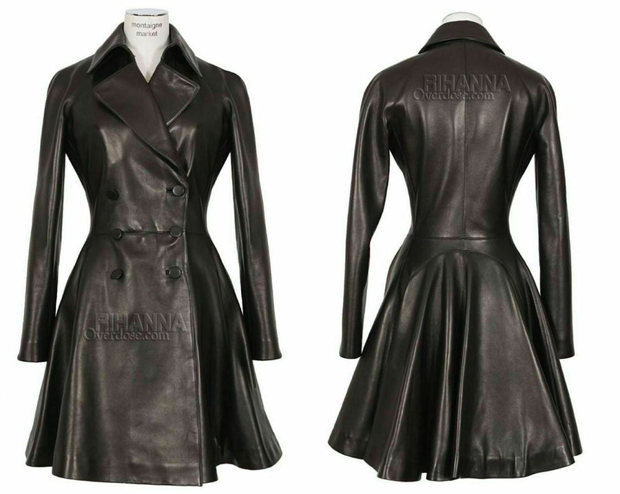Women's Real Leather Soft Lambskin Trench Coat Long Jacket