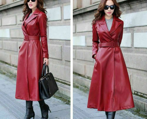 NOORA Womens Genuine Leather Pure Soft Lambskin Trench Coat Long Overcoat Sb152 - Noora International